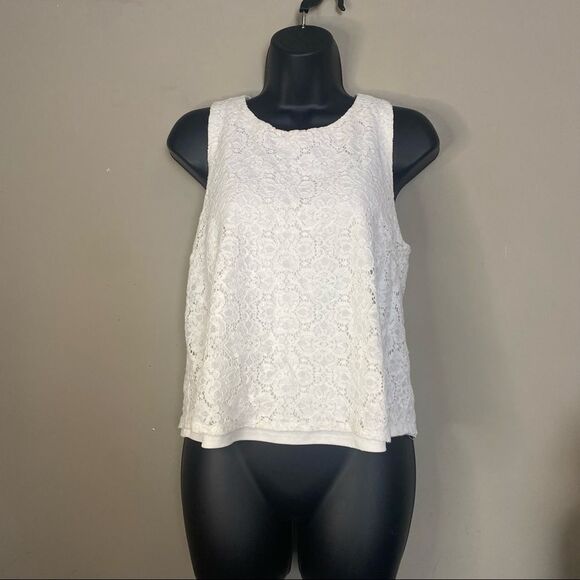 FOREVER21 knit Sleeveless white blouse double layer lace - Picture 2 of 14